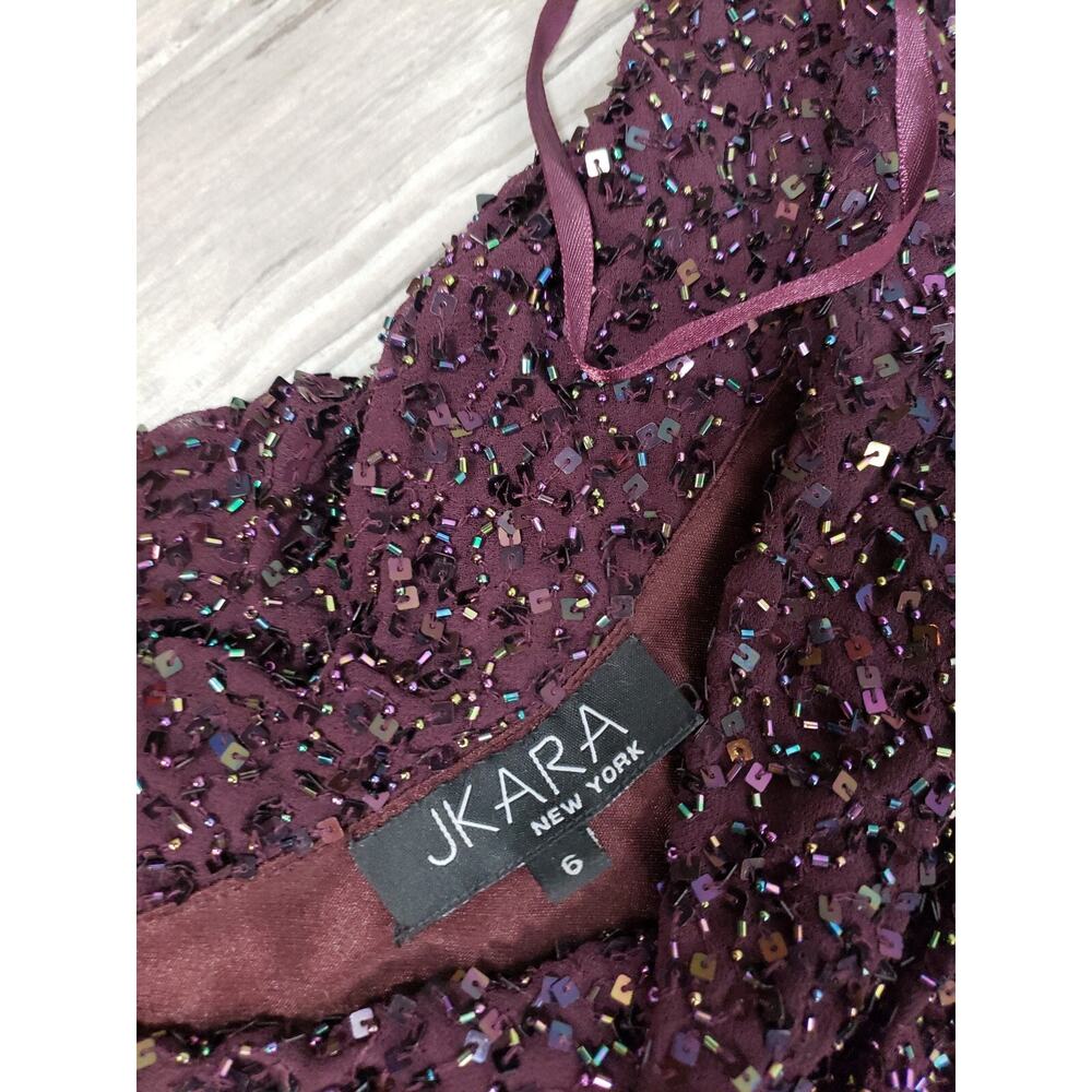 J Kara Full Length Formal Dress Purple Beaded Short Sleeve Size 6 EUC - Picture 4 of 7